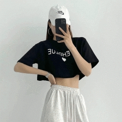 Heart T-shirt Crop Top For Women For 35kg To 60kg Black Free Size 35Kg-60Kg