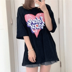 Heart T-shirt For Women For 35kg To 70kg Black Free Size 35-70Kg